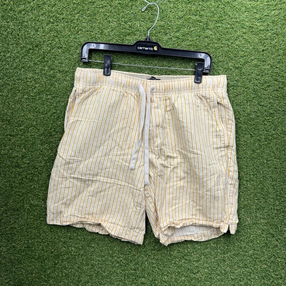 Banana Republic Linen Shorts Mens Medium Pinstripe Drawstring Beach Surf y2k